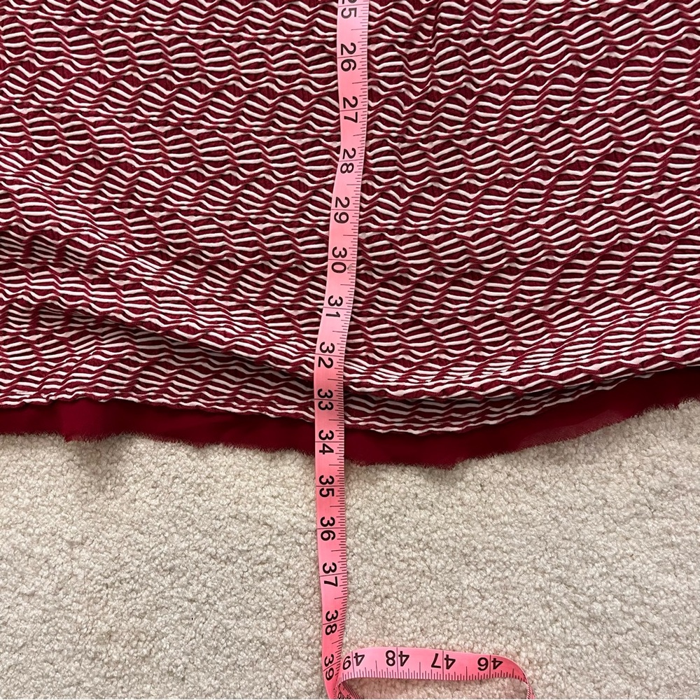 Anthropologie Maeve Dress Womens Small Red White Textured Lined Fringe Hem Zip - Picture 9 of 9